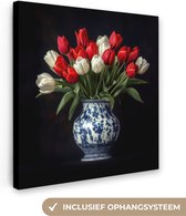 Canvas schilderij 90x90 cm - Exclusieve wanddecoratie Rode - Bloemen - Tulpen - Vaas - Muurdecoratie woonkamer - Slaapkamer decoratie - Kamer accessoires - Schilderijen op canvas