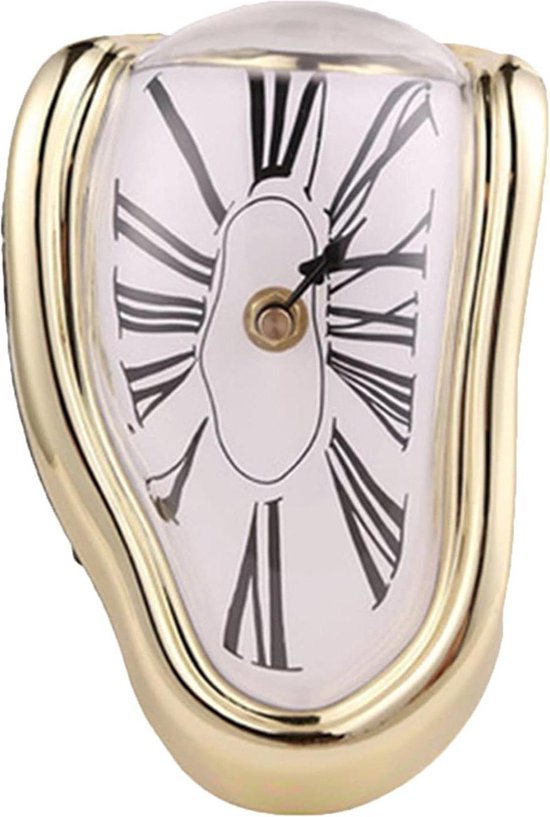 MaiMaiMonster Melting Clock Salvador Dali Melted Clock Decor Art Inspired Wall Clock Funny Creative Gift Used for Decorative Home Office Shelf Desk Table,Battery is not Included (Roman Gold
