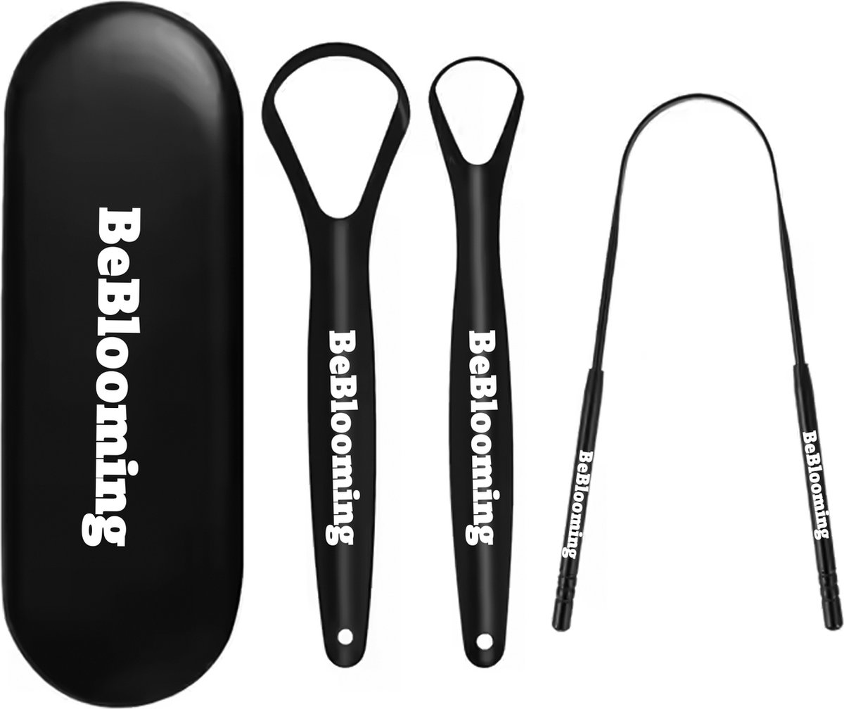 Goedkoopste BeBlooming Professionele Tongschraper - 5 in 1 Set - voor Mondverzorging - Tongreiniger - Tong Schraper - Tongue Scraper - Tongue Cleaner- Zwart