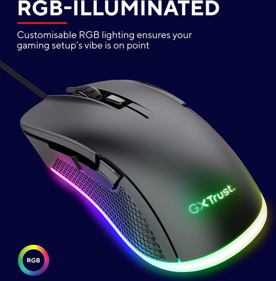 Trust GXT 922 Ybar - Gaming Muis - Bedraad - 7200 DPI - RGB Verlichting - Zwart