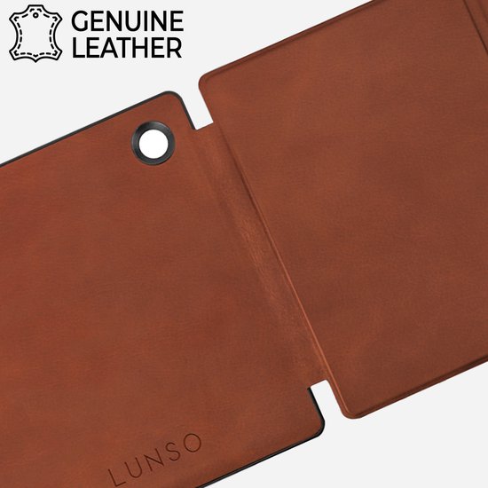 Lunso Geschikt voor Kobo Libra Colour hoes (7 inch) - echt leren sleepcover - Cognac van Merkloos — afbeelding 2
