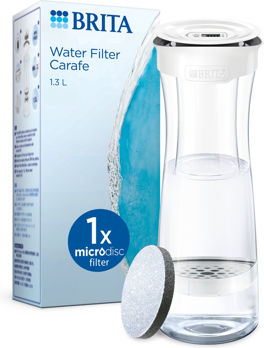 BRITA waterfilterkaraf white-graphite (1,3L) - incl. 1 MicroDisc filter - vermindert PFAS*, chloor, herbiciden, pesticiden en andere onzuiverheden met behoud van mineralen