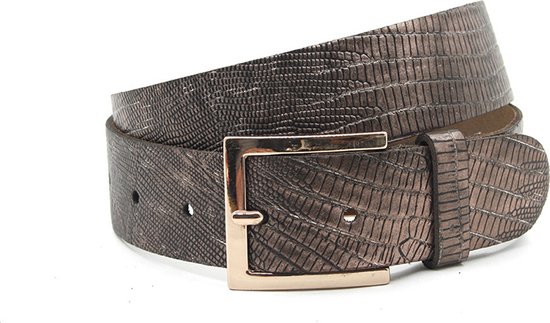 Thimbly Belts Ceinture femme bronze avec imprimé reptile - ceinture femme - 4 cm de large - Bronze - Cuir véritable - Tour de taille : 90 cm - Longueur totale de la ceinture : 105 cm
