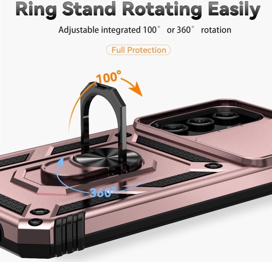 Coverup Ring Kickstand Couverture arrière avec Shield d'appareil photo adapté à la coque Samsung Galaxy A35 - Or rose