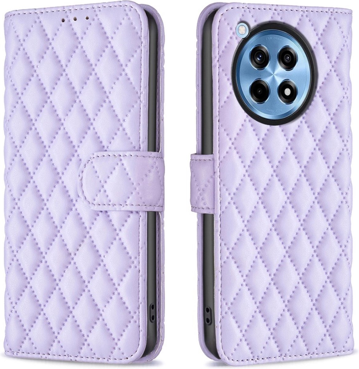 BINFEN Hoesje - Geschikt voor OnePlus 12R Hoesje - BINFEN Rhombus Book Case - Paars