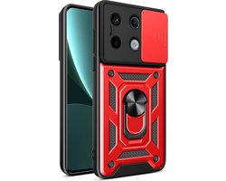 Coverup Hoesje - Geschikt voor Xiaomi Redmi Note 13 Pro 5G / Poco X6 Hoesje - Coverup Armor Ring Kickstand Back Cover met Camera Shield - Rood