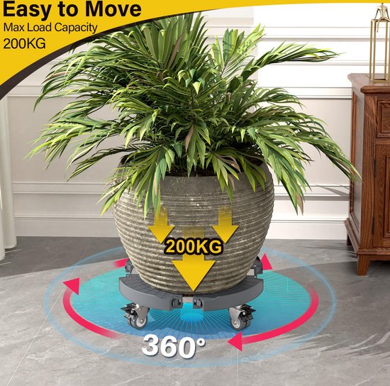 Relaxdays plantentrolley, set van 4, 32 cm, bloempot onderzetter, met wieltjes, staal