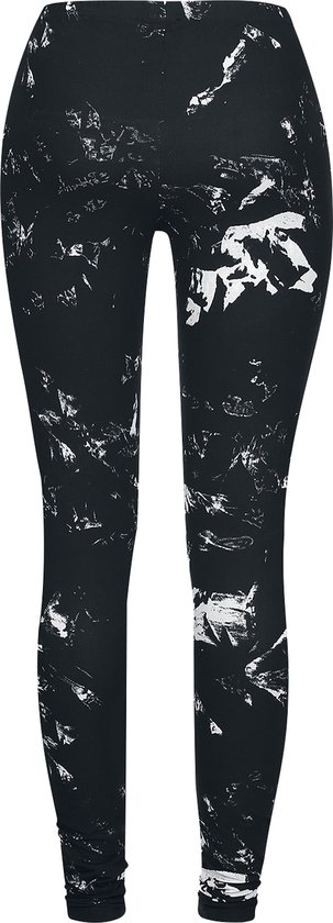 Zwarte legging voor dames met abstracte witte print, van voren gefotografeerd.
