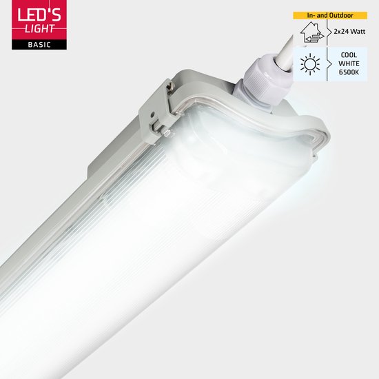 Proventa LED TL 4 luminaires doubles à 8 tubes 150 cm - Lumière blanche froide 6500 K - Étanche - 4 pièces