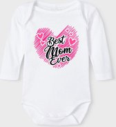 Baby Rompertje met tekst 'Best mom' | Lange mouw l | wit zwart | maat 62/68 | cadeau | Kraamcadeau | Kraamkado