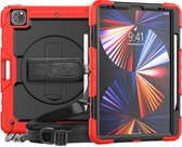 iPad Pro 12.9 (2018 / 2020 / 2021) Tablet Kids case - Armor Case - Protecteur d'écran - Antichoc - Dragonne - avec bandoulière - Zwart / Rouge - ZT Accessoires