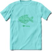 I Love Fishing - Vissen T-Shirt | Groen | Grappig Verjaardag Vis Hobby Cadeau Shirt | Dames - Heren - Unisex | Tshirt Hengelsport Kleding Kado - Licht Blauw - L