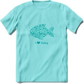 I Love Fishing - Vissen T-Shirt | Aqua | Grappig Verjaardag Vis Hobby Cadeau Shirt | Dames - Heren - Unisex | Tshirt Hengelsport Kleding Kado - Licht Blauw - L