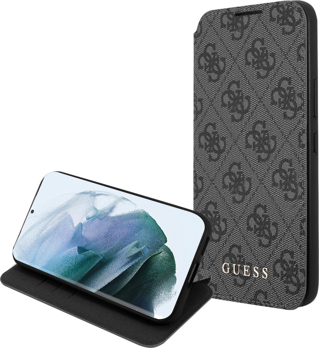 Guess Logo Boekmodel hoesje Samsung Galaxy S22 Plus - Grijs