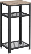 Furnibella - bijzettafel, telefoontafel met 2 rasterplanken, kantoor, hal, woonkamer, met metalen frame, staal, houtlook, grijs-zwart