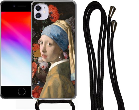 Coque avec cordon iPhone 11 - Peinture - Fleurs - Arc-en-ciel - Siliconen - Bandoulière - Coque arrière avec cordon - Coque pour téléphone avec cordon - Coque avec corde