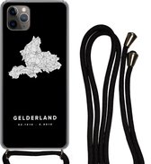 Hoesje met koord Geschikt voor iPhone 11 Pro - Gelderland - Kaart - Zwart - Siliconen - Crossbody - Backcover met Koord - Telefoonhoesje met koord - Hoesje met touw