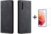 Luxe PU leren Bookcase voor Samsung Galaxy S22 Plus | Hoogwaardig Leren Hoesje | Telefoonhoesje | Portemonnee | Zwart + 1x Screenprotector