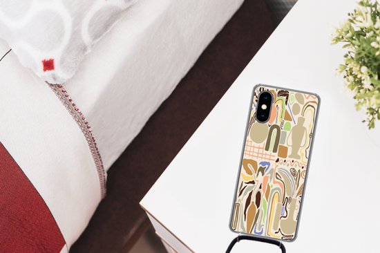 Coque avec cordon iPhone X - Bloem - Abstrait - Vase - Pot de fleurs - Siliconen - Bandoulière - Coque arrière avec cordon - Coque pour téléphone avec cordon - Coque avec corde