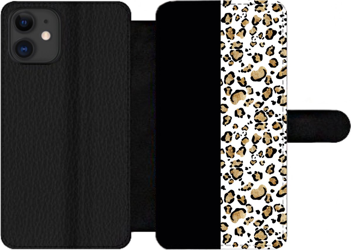 Telefoonhoesje Geschikt voor iPhone 12 Pro Max telefoonhoesje - Panterprint - Dieren - Waterverf - Met vakjes - Wallet case met magneetsluiting