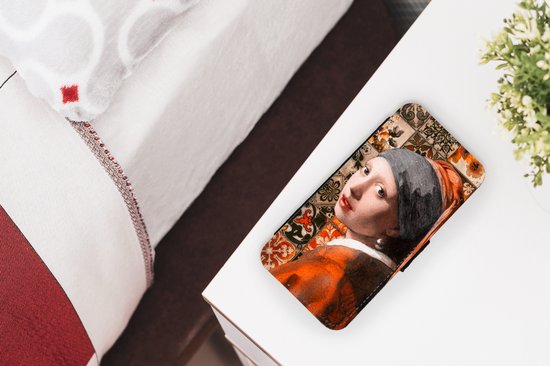Bookcase pour iPhone 13 Mini Bookcase - Fille à la perle - carrelages - Vermeer - Avec compartiments - Étui portefeuille avec fermeture magnétique