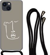 Hoesje met koord Geschikt voor iPhone 13 - Lippen - Abstract - Line art - Siliconen - Crossbody - Backcover met Koord - Telefoonhoesje met koord - Hoesje met touw