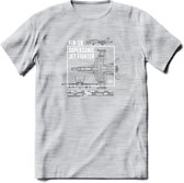 F-18 Vliegtuig T-Shirt | Unisex leger Kleding | Dames - Heren Straaljager shirt | Army F16 | Grappig bouwpakket Cadeau | - Licht Grijs - Gemaleerd - M