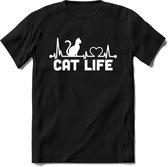 Cat Life - Katten T-Shirt Kleding Cadeau | Dames - Heren - Unisex | Kat / Dieren shirt | Grappig Verjaardag kado | Tshirt Met Print | - Zwart - 3XL