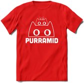 Purrramid - Katten T-Shirt Kleding Cadeau | Dames - Heren - Unisex | Kat / Dieren shirt | Grappig Verjaardag kado | Tshirt Met Print | - Rood - XL