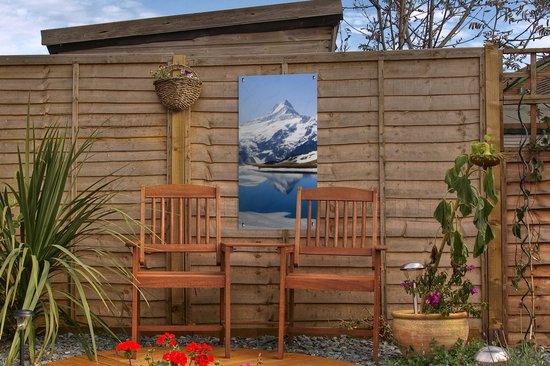 Affiche de jardin Reflet des montagnes enneigées en Suisse dans un lac - 30x60 cm - Toile jardin - Affiche extérieure