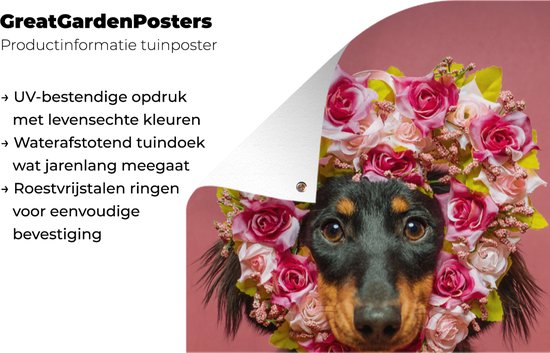 Poster de jardin Animal - Fleurs - Chien - 40x80 cm
