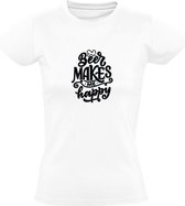 Beer makes me happy | Dames T-shirt | Wit | Bier maakt mij gelukkig | Borrel | Feest | Quote | Spreuken | Cadeau