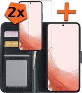 Samsung Galaxy S22 Hoesje Bookcase Met 2x Screenprotector - Samsung Galaxy S22 2x Screenprotector - Samsung Galaxy S22 Book Case Met 2x Screenprotector - Zwart