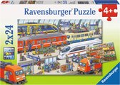 Ravensburger Puzzel Drukte op het station - Kinderpuzzel - 2x 24 Stukjes