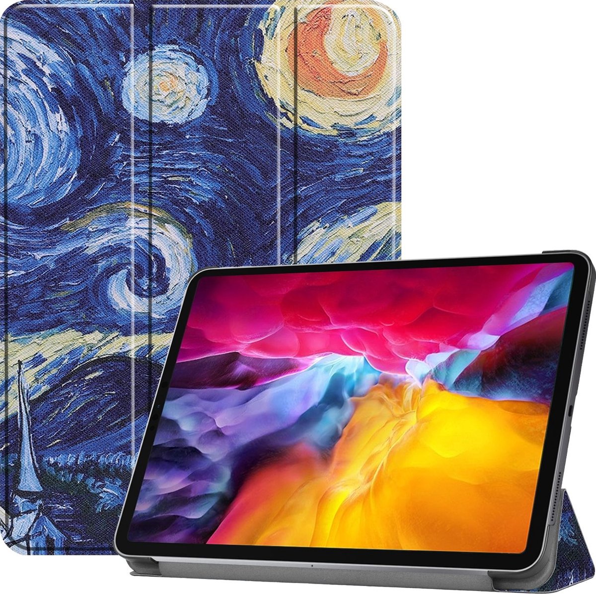 Mobigear Tablethoes geschikt voor Apple iPad Pro 11 Inch (2021) Hoes | Mobigear Tri-Fold Bookcase - The Starry Night