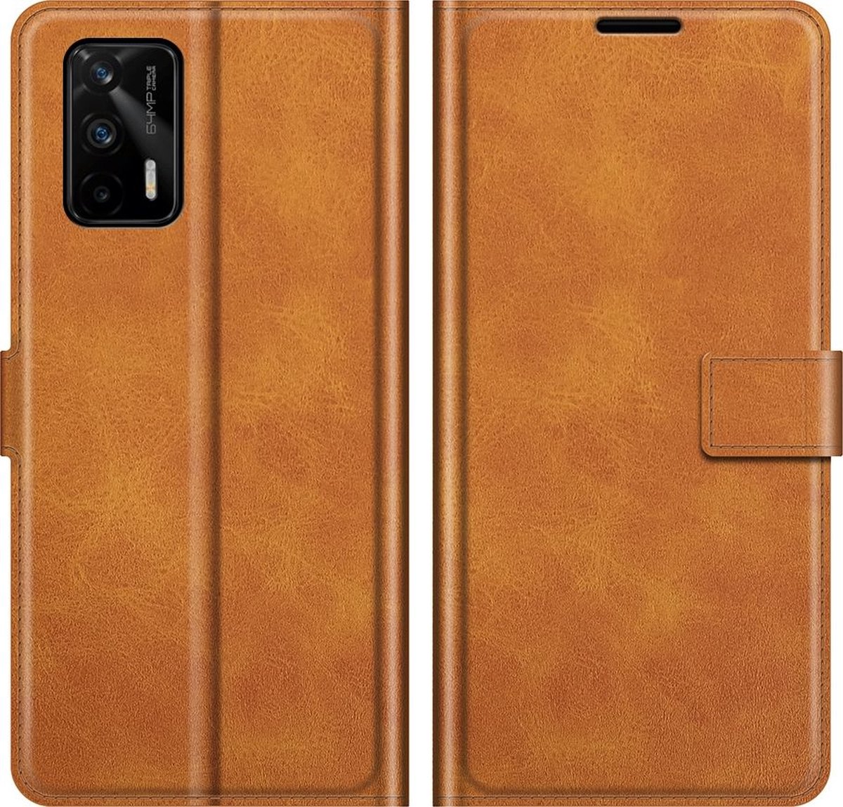 Mobigear Telefoonhoesje geschikt voor Realme GT Hoesje | Mobigear Wallet Bookcase Portemonnee | Pasjeshouder voor 3 Pasjes | Telefoonhoesje voor Pinpas / OV Kaart / Rijbewijs - Cognac