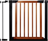 Porte d'escalier Springos | Barrière d'escaliers | Clôture de sécurité | Métal | Bois | Noir / marron | 83 - 89 centimètres