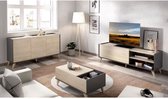 Tv-meubel set met 2 kleppen + dressoir 3 deuren + salontafel - Natuurlijk eiken en grafiet - NESS