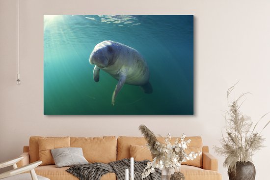 Toile Peinture Vache Mer - 180x120 cm - Décoration murale XXL