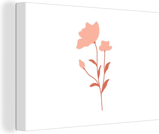 Canvas schilderij 150x100 cm - Wanddecoratie Illustratie van een roze bloem tegen een witte achtergrond - Muurdecoratie woonkamer - Slaapkamer decoratie - Kamer accessoires - Schilderijen