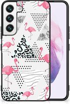 GSM Hoesje Geschikt voor Samsung Galaxy S22 Leuk TPU Back Cover met Zwarte rand Flamingo Triangle