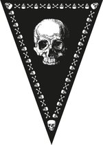 Piraten doodshoofd thema vlaggetjes slinger/vlaggenlijn zwart van 5 meter met 10 puntvlaggetjes - Feestartikelen/versiering