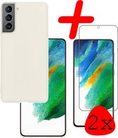 Samsung Galaxy S21 FE Hoesje Siliconen Met 2x Screenprotector - Samsung Galaxy S21 FE Case Hoes Met 2x Screenprotector - Wit