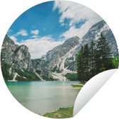 Tuincirkel Dennenbomen bij het meer Lago di Braies in Italië - 60x60 cm - Ronde Tuinposter - Buiten