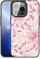 Silicone Case iPhone 13 Pro Max Smartphone Hoesje met Zwarte rand Roze Bloemen