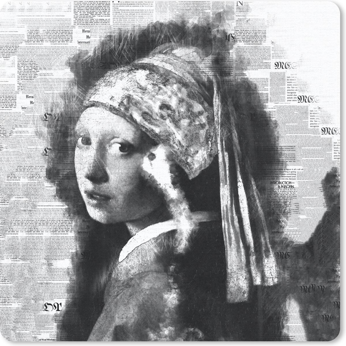 Muismat 20x20 cm - Mousepad Het meisje met de parel - Johannes Vermeer - Zwart - Wit - Muismatten