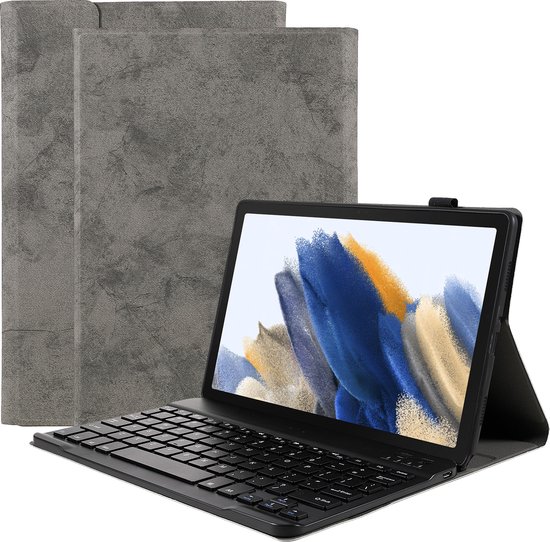 Hoes met Toetsenbord Geschikt voor Samsung Galaxy Tab A8 - met AZERTY toetsenbord - Vintage Bluetooth Keyboard Cover – Grijs
