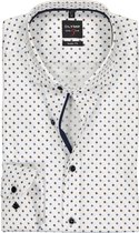 OLYMP Level 5 body fit overhemd - wit met blauw en beige dessin structuur - Strijkvriendelijk - Boordmaat: 41