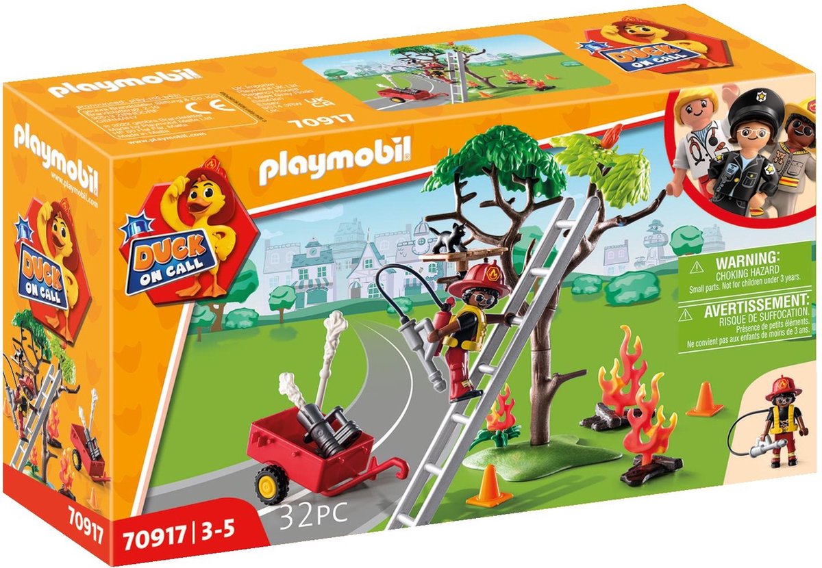 PLAYMOBIL Duck On Call - Brandweeractie. Red de kat! - Speelgoed voor jongens en meisjes - 3 tot 5 jaar - 70917