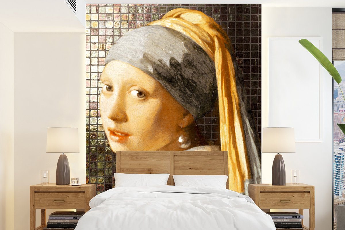 Behang - Fotobehang Meisje met de parel - Schilderij - Vermeer - Breedte 205 cm x hoogte 280 cm